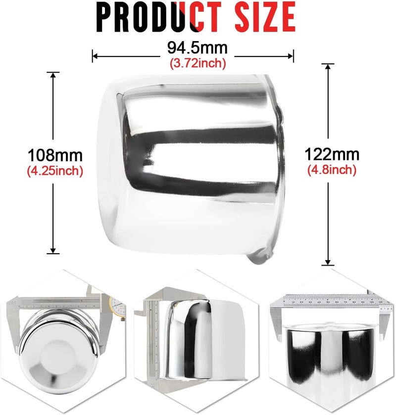 RTRHINOTUNING 4.25" Hub 3.72" H Push Through Center Caps Chrome for Trailers Trucks Wheel Rims 4 Pack - Image 2
